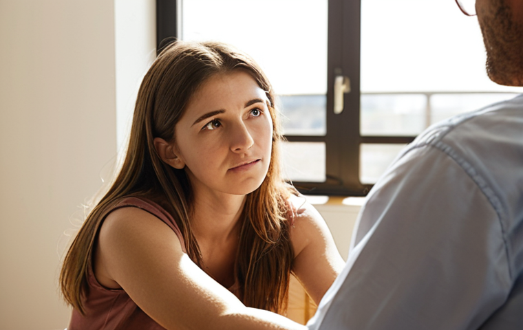 **

A compassionate mental health counselor actively listening to a young adult patient in a sun-drenched office. The counselor leans forward with empathetic eyes, while the patient gestures expressively. Soft, warm lighting and a comfortable, inviting setting. Subtle elements in the background suggest a supportive and understanding atmosphere. Focus on conveying trust and the power of active listening.

**