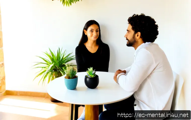 Home 17 정신건강 분야의 최신 이론 - Photorealistic mental health innovation scene in a sunlit Spanish community wellness center, diverse...